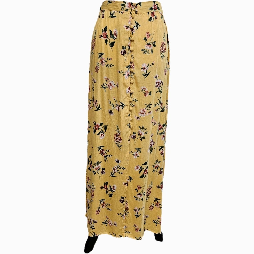 NWT Angie Autumn Yellow Floral Button Front 3-Slit Maxi Skirt Size M Cottagecore